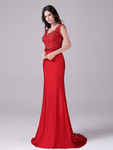 Mermaid V-neck Lace Floor Length Sleeveless Backless mother's dress-Ballbella