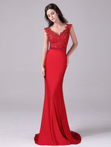 Mermaid V-neck Lace Floor Length Sleeveless Backless mother's dress-Ballbella