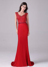 Mermaid V-neck Lace Floor Length Sleeveless Backless mother's dress-Ballbella