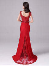 Mermaid V-neck Lace Floor Length Sleeveless Backless mother's dress-Ballbella