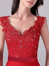 Mermaid V-neck Lace Floor Length Sleeveless Backless mother's dress-Ballbella