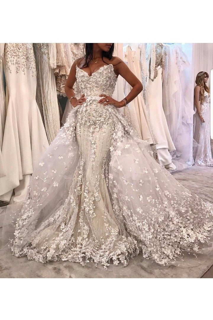 Mermaid V-neck Long Train Sleeveless Tulle Applique Wedding Dress Ballbella Mermaid V-neck Long Train Sleeveless Tulle Applique Wedding Dress Ballbella