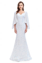Mermaid V-neck Sequined Floor-length Long Sleeve Prom Dress-Ballbella