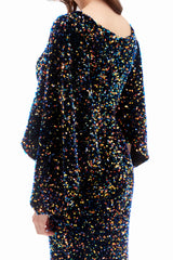 Mermaid V-neck Sequined Floor-length Long Sleeve Prom Dress-Ballbella
