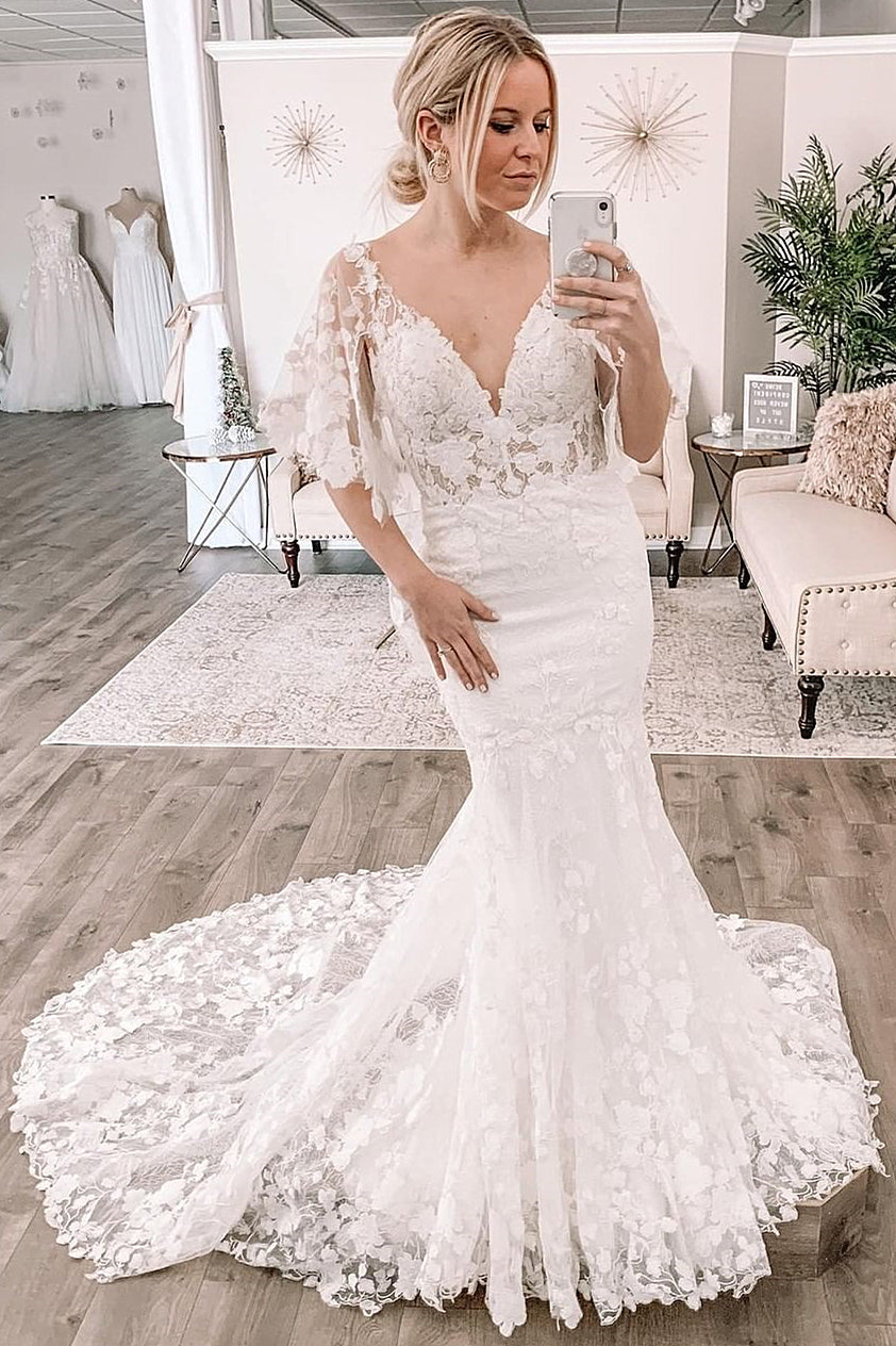 chinese dress ladies Off the shoulder corset mermaid wedding dress w detachable short sleev –  Shindig Threads main image 0