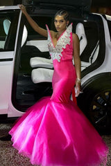 Mermaid V-Neck Staps Floor Length Sleeveless Backless Applique Ruffled Tulle Bowknot Prom Dress-Ballbella