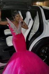 Mermaid V-Neck Staps Floor Length Sleeveless Backless Applique Ruffled Tulle Bowknot Prom Dress-Ballbella