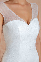 Mermaid Wedding Dress Beaded Chic V-Neck Sleeveless Bridal Gowns With Train-Ballbella