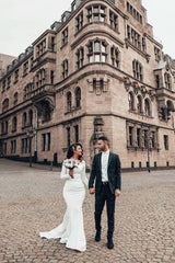 Mermaid Wedding Dress Long Sleeves Satin Bridal Gowns-Ballbella