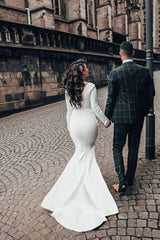 Mermaid Wedding Dress Long Sleeves Satin Bridal Gowns-Ballbella