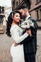 Mermaid Wedding Dress Long Sleeves Satin Bridal Gowns-Ballbella