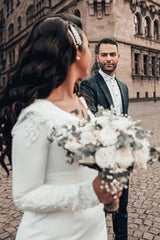 Mermaid Wedding Dress Long Sleeves Satin Bridal Gowns-Ballbella