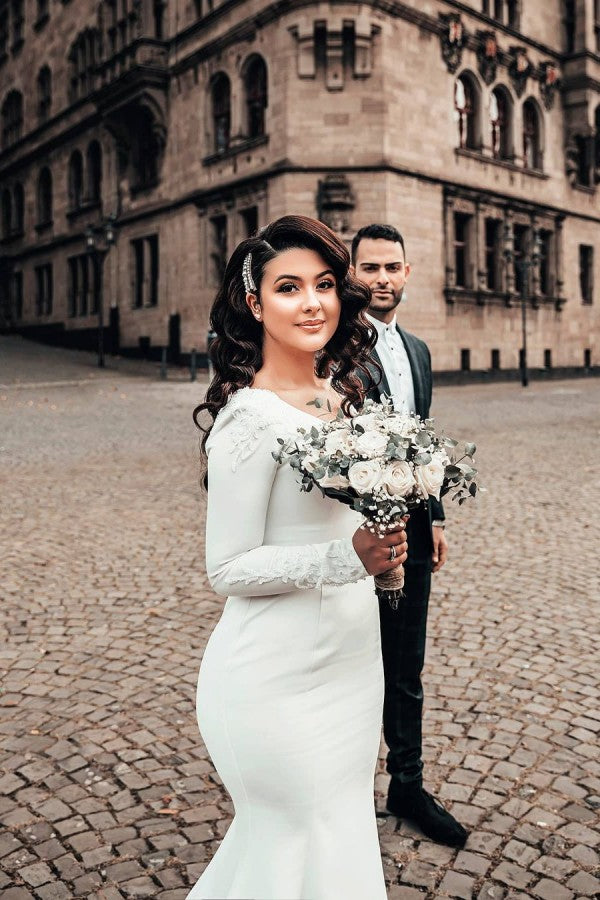 Mermaid Wedding Dress Long Sleeves Satin Bridal Gowns Mermaid Wedding Dress Long Sleeves Satin Bridal Gowns