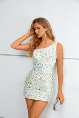 Mini Mermaid One Shoulder Sleeveless Sequined Lace Prom Dresses-Ballbella