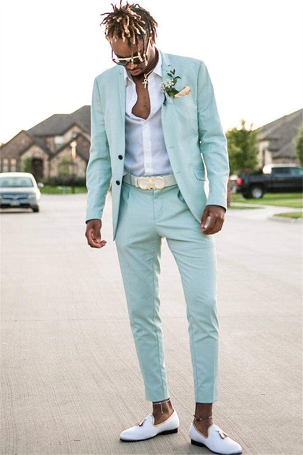 Mint Green Slim Fit Mens Suits Groomsmen Wear Two Pieces Notched Lapel Formal Prom Suit Mint Green Slim Fit Mens Suits Groomsmen Wear Two Pieces Notched Lapel Formal Prom Suit