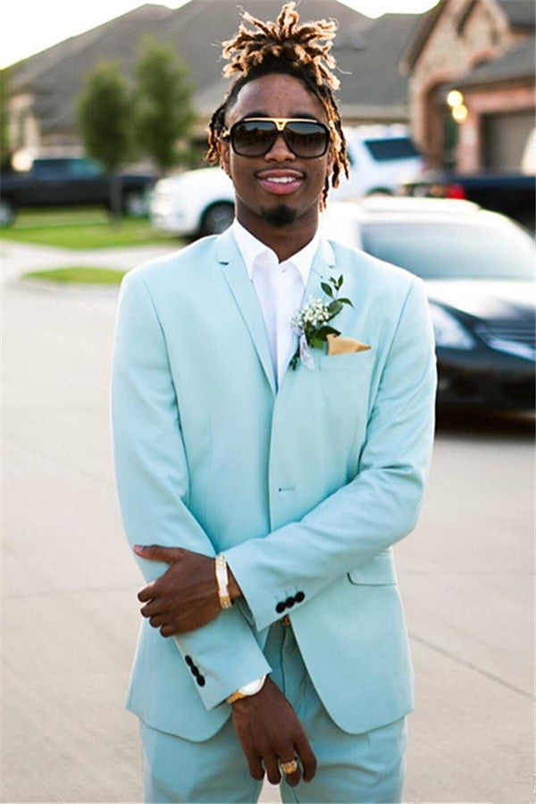 Mint Green Slim Fit Mens Suits Groomsmen Wear Two Pieces Notched Lapel Formal Prom Suit-Ballbella