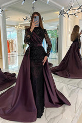 Moden Black Long Sleeves Evening Dress Lace High-Neck-Ballbella