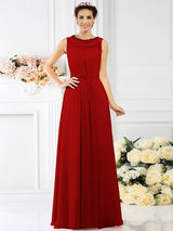 Modern Bateau Beading Sleeveless Long Chiffon Bridesmaid Dresses-Ballbella