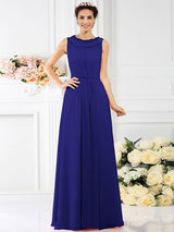 Modern Bateau Beading Sleeveless Long Chiffon Bridesmaid Dresses-Ballbella