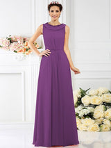 Modern Bateau Beading Sleeveless Long Chiffon Bridesmaid Dresses-Ballbella