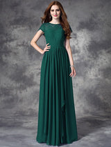 Modern Bateau Lace Sleeveless Long Chiffon Bridesmaid Dresses-Ballbella