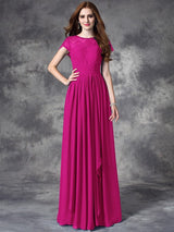 Modern Bateau Lace Sleeveless Long Chiffon Bridesmaid Dresses-Ballbella