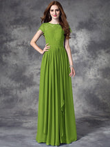 Modern Bateau Lace Sleeveless Long Chiffon Bridesmaid Dresses-Ballbella