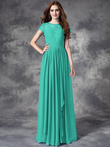 Modern Bateau Lace Sleeveless Long Chiffon Bridesmaid Dresses-Ballbella