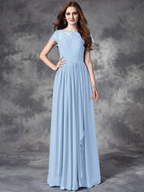 Modern Bateau Lace Sleeveless Long Chiffon Bridesmaid Dresses-Ballbella