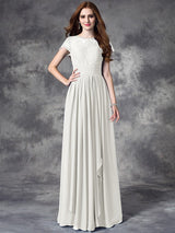 Modern Bateau Lace Sleeveless Long Chiffon Bridesmaid Dresses-Ballbella