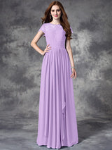 Modern Bateau Lace Sleeveless Long Chiffon Bridesmaid Dresses-Ballbella