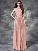 Modern Bateau Lace Sleeveless Long Chiffon Bridesmaid Dresses-Ballbella