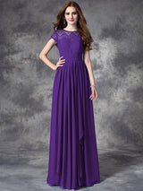 Modern Bateau Lace Sleeveless Long Chiffon Bridesmaid Dresses-Ballbella