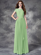 Modern Bateau Lace Sleeveless Long Chiffon Bridesmaid Dresses-Ballbella