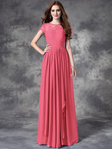 Modern Bateau Lace Sleeveless Long Chiffon Bridesmaid Dresses-Ballbella