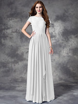 Modern Bateau Lace Sleeveless Long Chiffon Bridesmaid Dresses-Ballbella