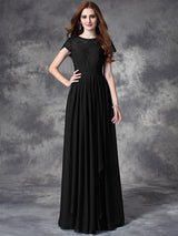 Modern Bateau Lace Sleeveless Long Chiffon Bridesmaid Dresses-Ballbella