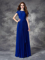 Modern Bateau Lace Sleeveless Long Chiffon Bridesmaid Dresses-Ballbella