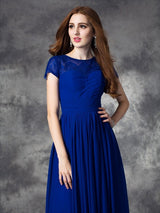 Modern Bateau Lace Sleeveless Long Chiffon Bridesmaid Dresses-Ballbella