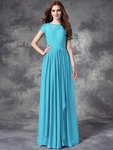 Modern Bateau Lace Sleeveless Long Chiffon Bridesmaid Dresses-Ballbella