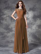 Modern Bateau Lace Sleeveless Long Chiffon Bridesmaid Dresses-Ballbella