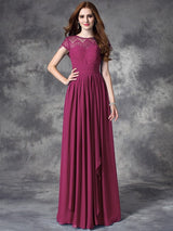 Modern Bateau Lace Sleeveless Long Chiffon Bridesmaid Dresses-Ballbella