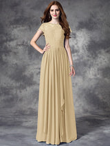 Modern Bateau Lace Sleeveless Long Chiffon Bridesmaid Dresses-Ballbella