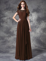Modern Bateau Lace Sleeveless Long Chiffon Bridesmaid Dresses-Ballbella