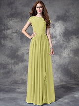 Modern Bateau Lace Sleeveless Long Chiffon Bridesmaid Dresses-Ballbella