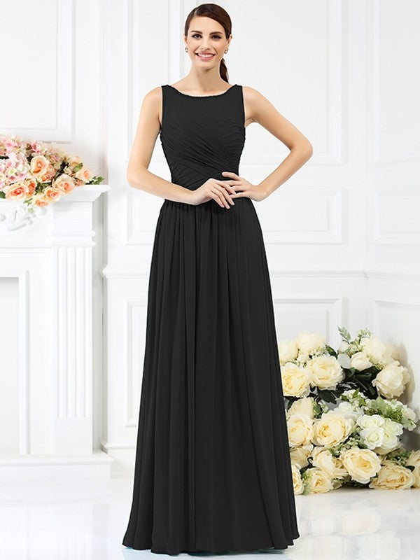 Modern Bateau Pleats Sleeveless Long Chiffon Bridesmaid Dresses Modern Bateau Pleats Sleeveless Long Chiffon Bridesmaid Dresses