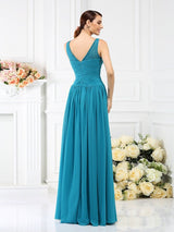 Modern Bateau Pleats Sleeveless Long Chiffon Bridesmaid Dresses-Ballbella