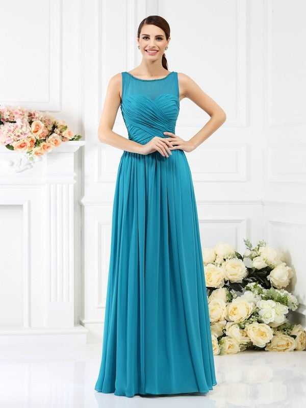 Modern Bateau Pleats Sleeveless Long Chiffon Bridesmaid Dresses Ballbella Modern Bateau Pleats Sleeveless Long Chiffon Bridesmaid Dresses Ballbella