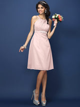 Modern Bateau Sash/Ribbon/Belt Sleeveless Short Chiffon Bridesmaid Dresses-Ballbella