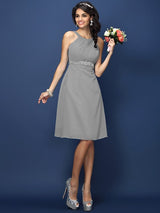 Modern Bateau Sash/Ribbon/Belt Sleeveless Short Chiffon Bridesmaid Dresses-Ballbella